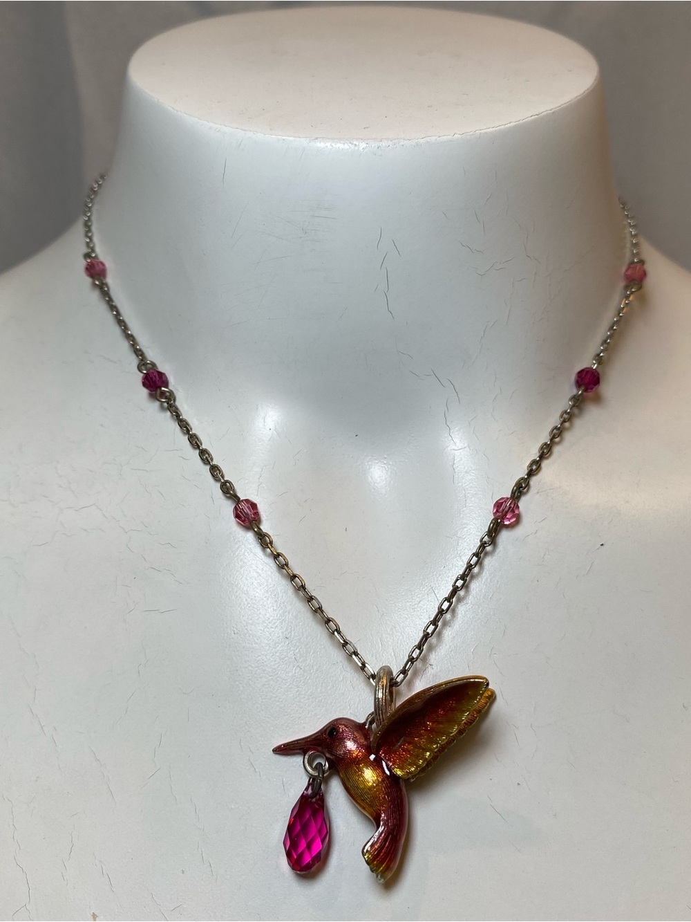 Brighton Hummingbird Pendant Necklace with Pink Swarovski Crystal Accents 16"